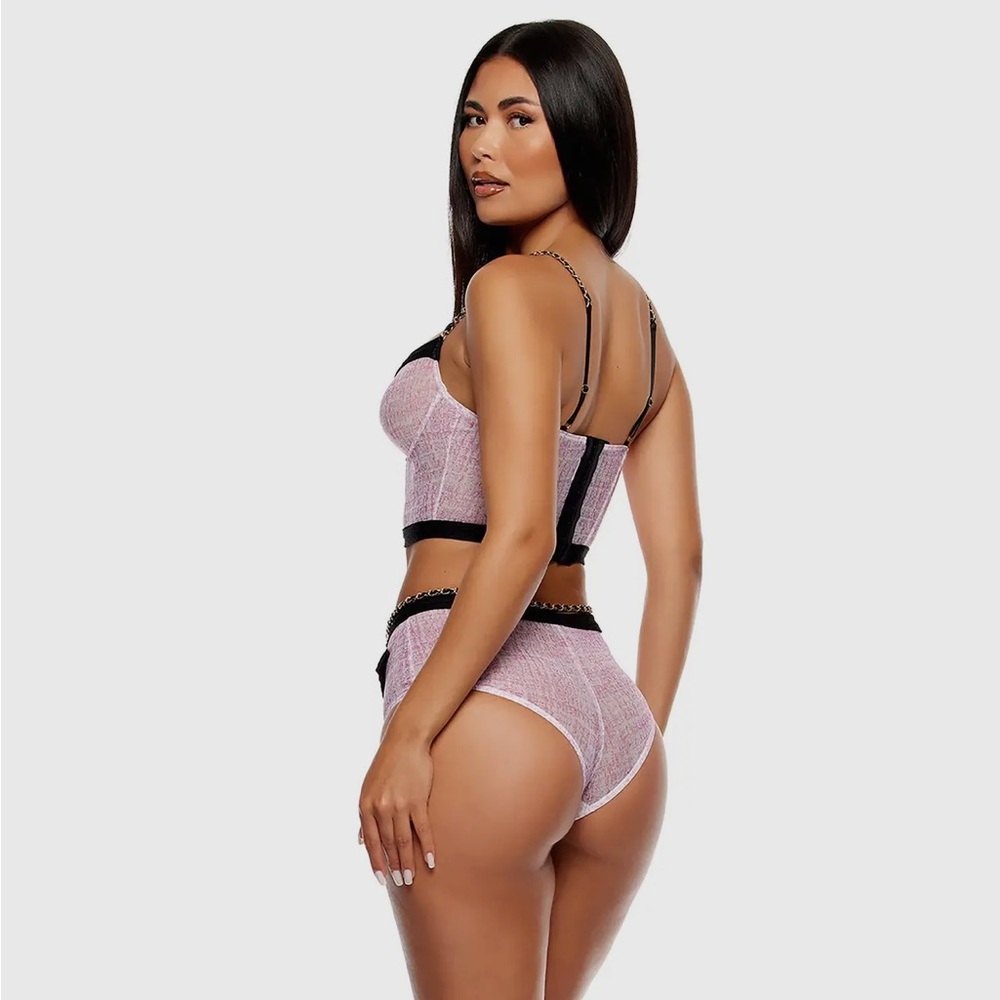 Classy Pink and Black Chain Lingerie 3pc Set - Picture 6 of 9